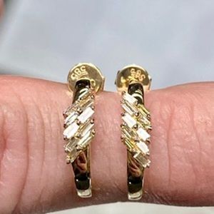 Solid 14k Yellow Gold 0.50 Carat Diamond Half Hoops - Dainty Emerald Cut Huggies